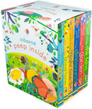 Peep Inside 6 Books Collection Box Set by Usborne | Lift-the-Flap Board Books for Babies & Toddlers (Zoo, Animal Homes, Night Time, Dinosaurs, Garden & Farm)