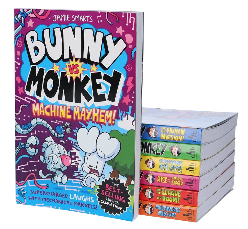 Bunny vs Monkey 7 Books Collection Set By Jamie Smart (Bunny vs Monkey, Supersonic Aye-aye, The Human Invasion, Rise of the Maniacal Badger, the League of Doom!, Multiverse Mix-up & Machine Mayhem)