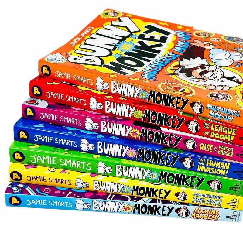 Bunny vs Monkey 7 Books Collection Set By Jamie Smart (Bunny vs Monkey, Supersonic Aye-aye, The Human Invasion, Rise of the Maniacal Badger, the League of Doom!, Multiverse Mix-up & Machine Mayhem)