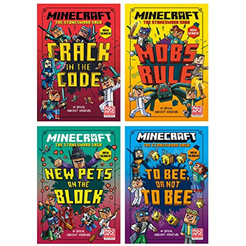 Minecraft Stonesword Saga Series 4 Books Collection Set (Minecraft: Crack in the Code!, Minecraft: Mobs Rule!, Minecraft: NEW PETS ON THE BLOCK & Minecraft: To Bee, Or Not to Bee!)