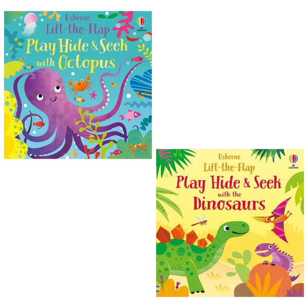 Usborne Lift-The-Flap Play Hide And Seek Series By Sam Taplin 2 Books Collection Set (Play Hide And Seek with Octopus, Play Hide And Seek with the Dinosaurs)