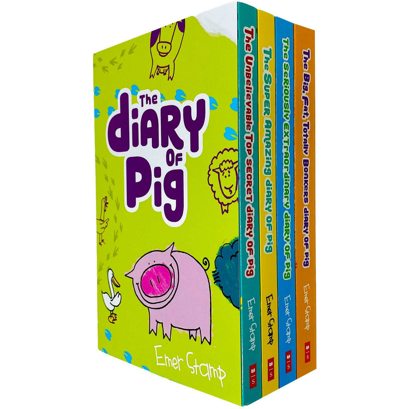 Diary Of Pig Emer Stamp Collection 4 Books Set The Big Fat Totally Bonkers The Seriously Extraordinary The Super Amazing Adventures Of Me