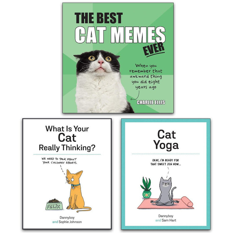 The Best Cat Memes Ever, Cat Yoga, What is Your Cat Really Thinking 3 Books Collection Set