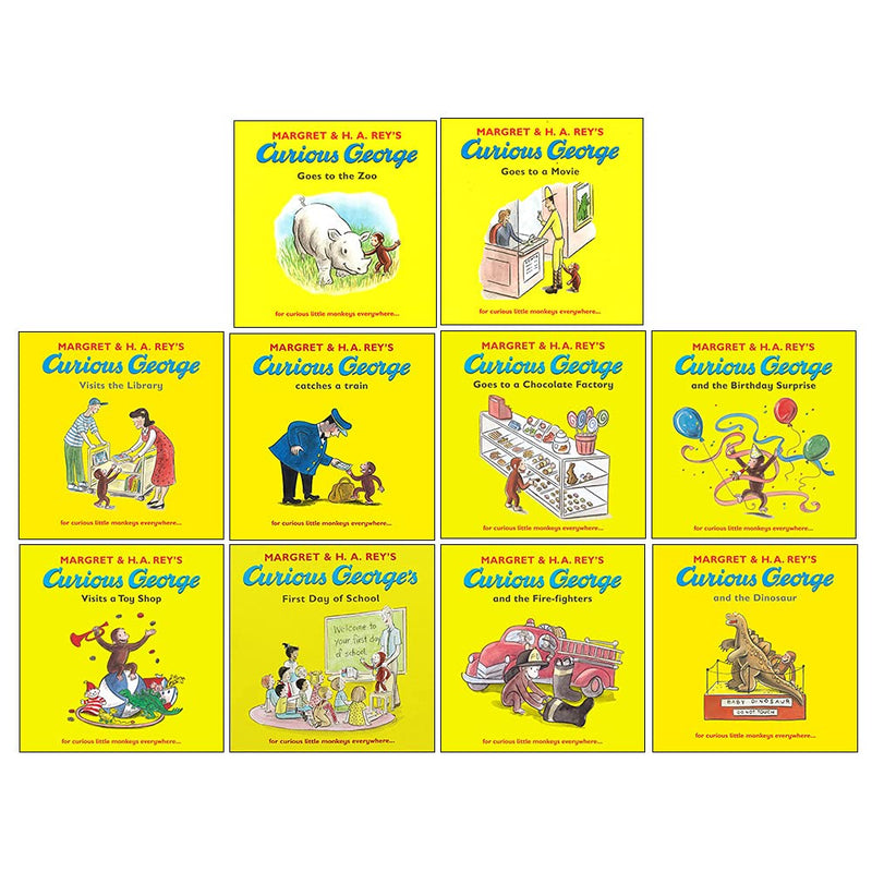 The Curious George Collection Series 10 Books Box Set Fire-fighters, Birthday Surprise, Dinosaur, Goes to the Zoo, Goes to a Chocolate Factory & MORE