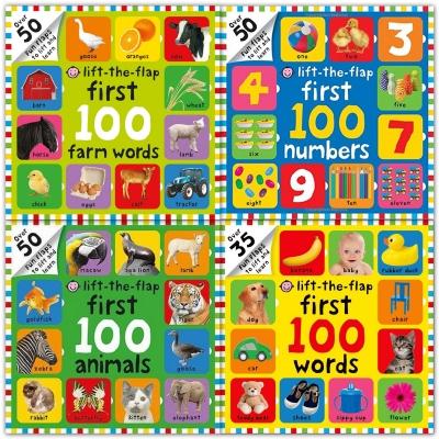 Lift The Flap 4 Children Board Books Collection Set First 100 Farm Words First 100 Numbers First 1.. - books 4 people